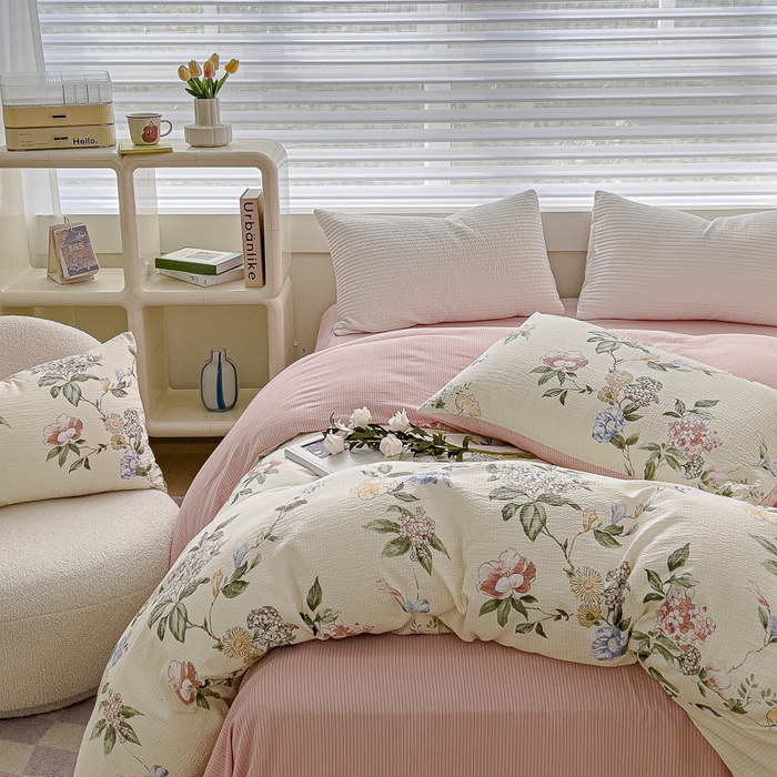 91家纺网 家纺一手货源 找家纺 可思家纺 2024新款A类水洗泡芙棉泡泡纱四件套 倾城