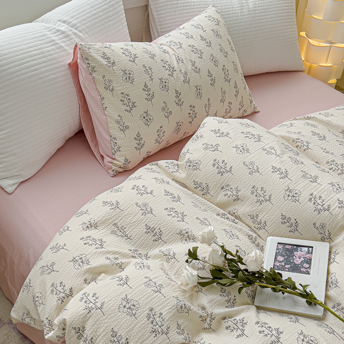 91家纺网 家纺一手货源 找家纺 可思家纺 2024新款A类水洗泡芙棉泡泡纱四件套 简爱