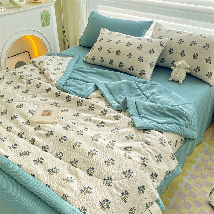 91家纺网 家纺一手货源 找家纺 可思家纺 2024新款A类泡泡纱夏被四件套 月婉花庭