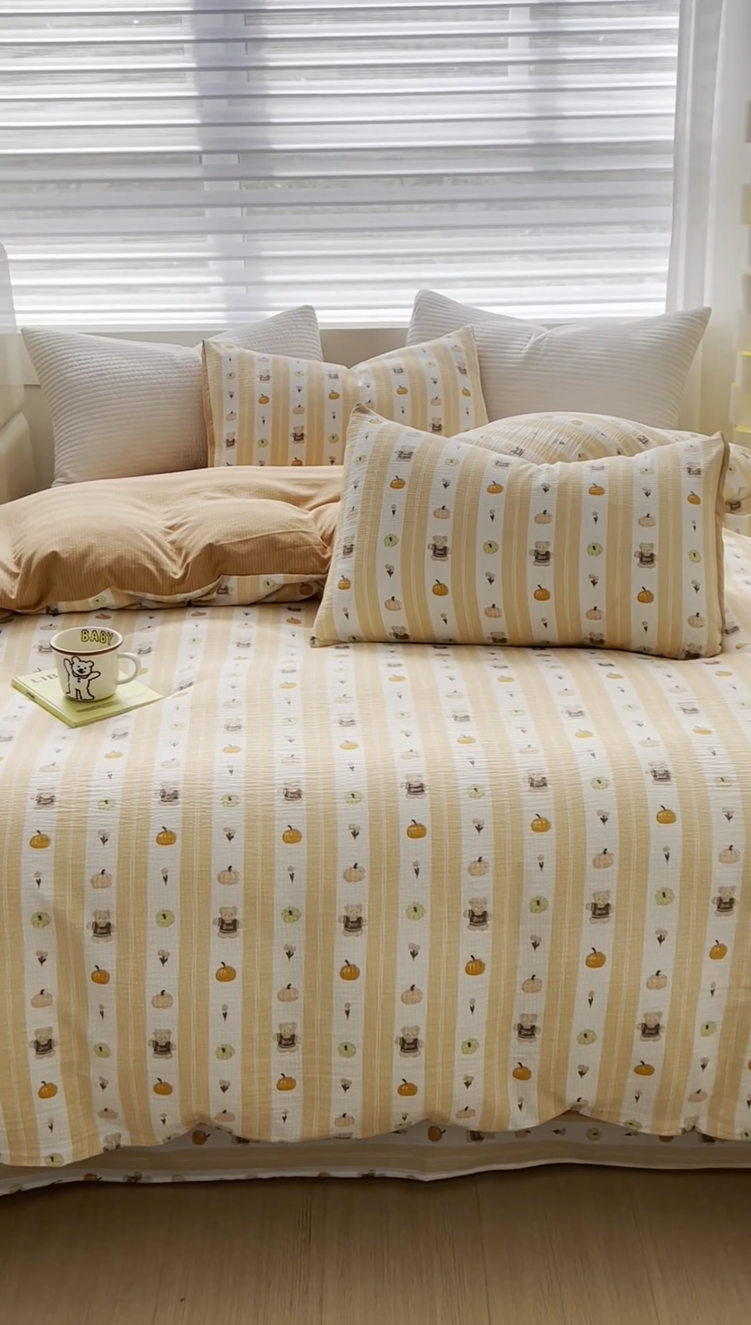 91家纺网 家纺一手货源 找家纺 可思家纺 2024新款A类水洗泡芙棉泡泡纱四件套 南瓜派对