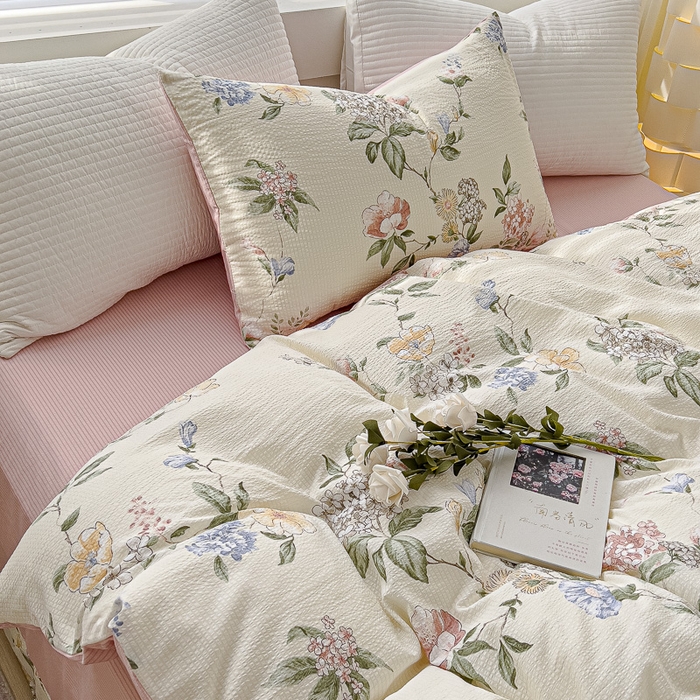 91家纺网 家纺一手货源 找家纺 可思家纺 2024新款A类水洗泡芙棉泡泡纱四件套 倾城