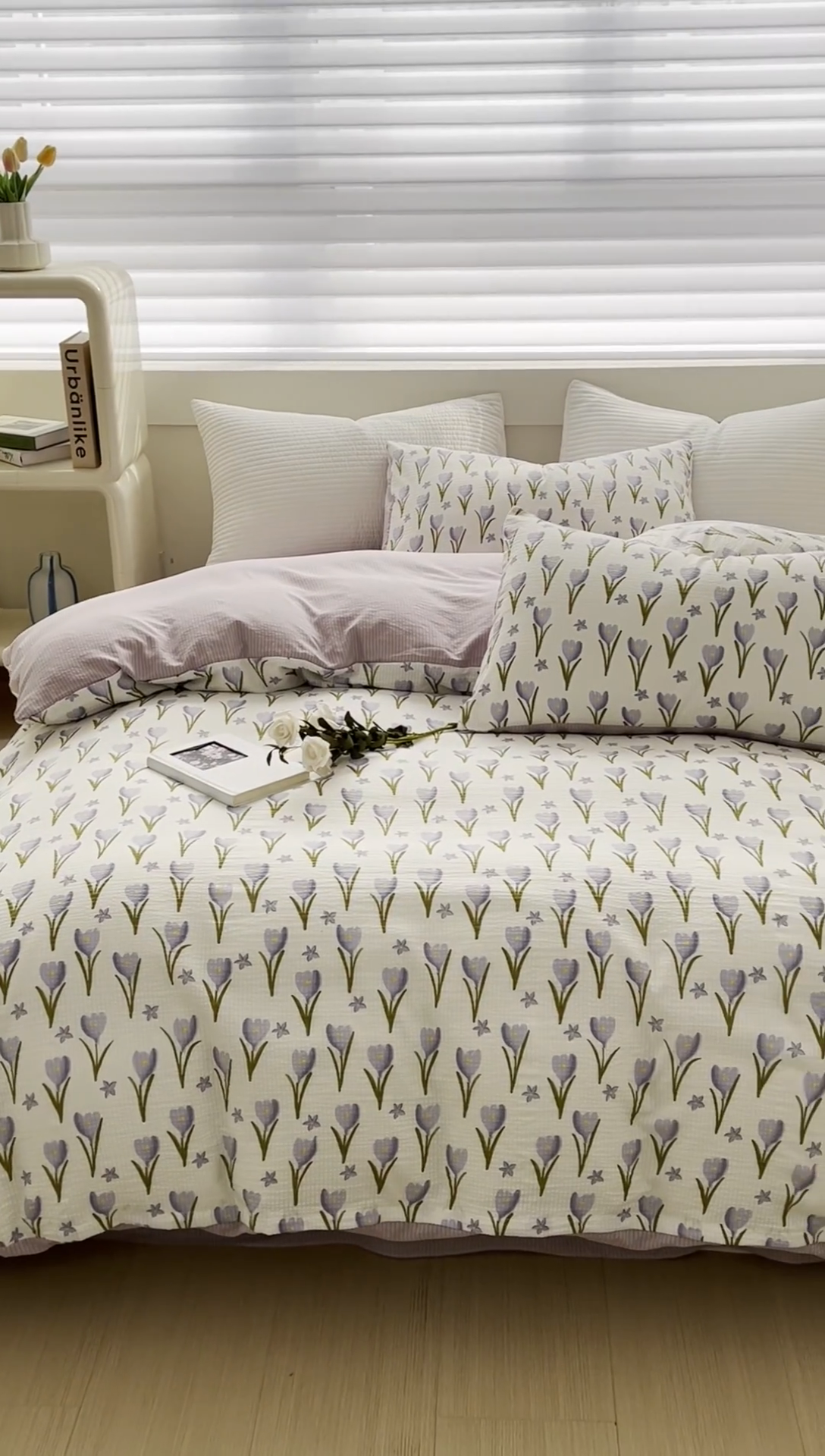 91家纺网 家纺一手货源 找家纺 可思家纺 2024新款A类水洗泡芙棉泡泡纱四件套 紫苏