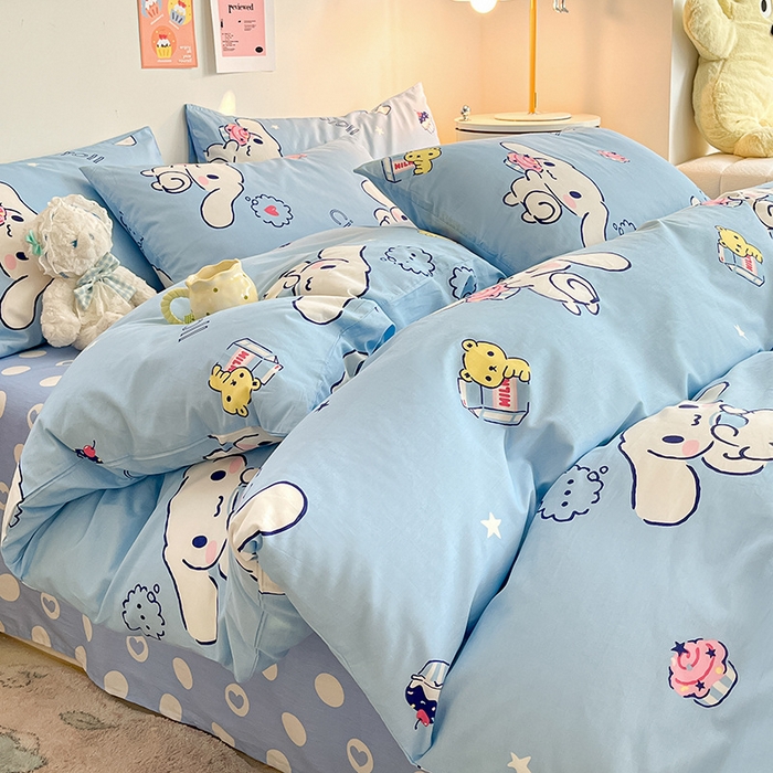 91家纺网 家纺一手货源 找家纺 桃子家居 2024新款三丽鸥正版授权全棉卡通系列四件套 棉三丽鸥-牛奶玉桂狗