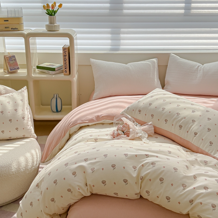 91家纺网 家纺一手货源 找家纺 可思家纺 2024新款A类水洗泡芙棉泡泡纱四件套 夏朵