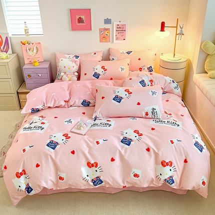 桃子家居 2024新款三丽鸥正版授权全棉卡通系列四件套 棉三丽鸥-苹果Kitty