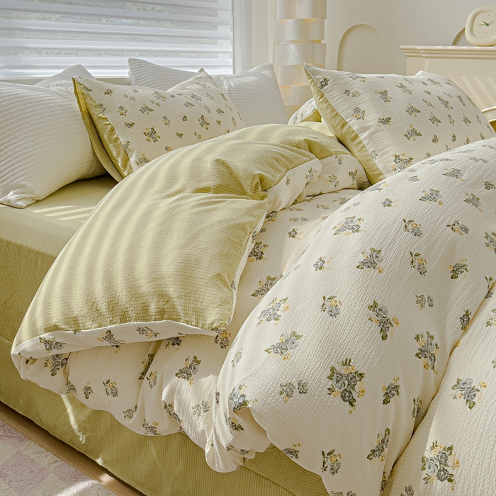 91家纺网 家纺一手货源 找家纺 可思家纺 2024新款A类水洗泡芙棉泡泡纱四件套 秘境