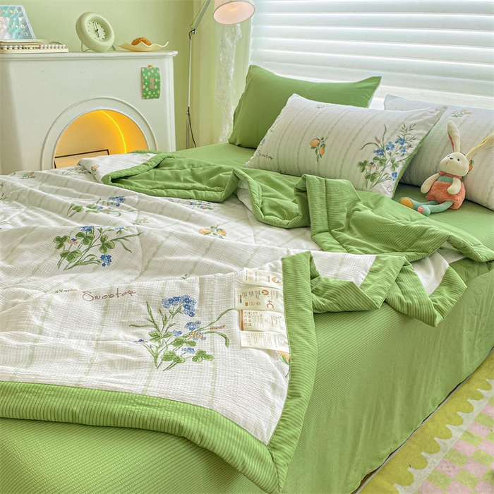 91家纺网 家纺一手货源 找家纺 可思家纺 2024新款A类泡泡纱夏被四件套 清新夏日