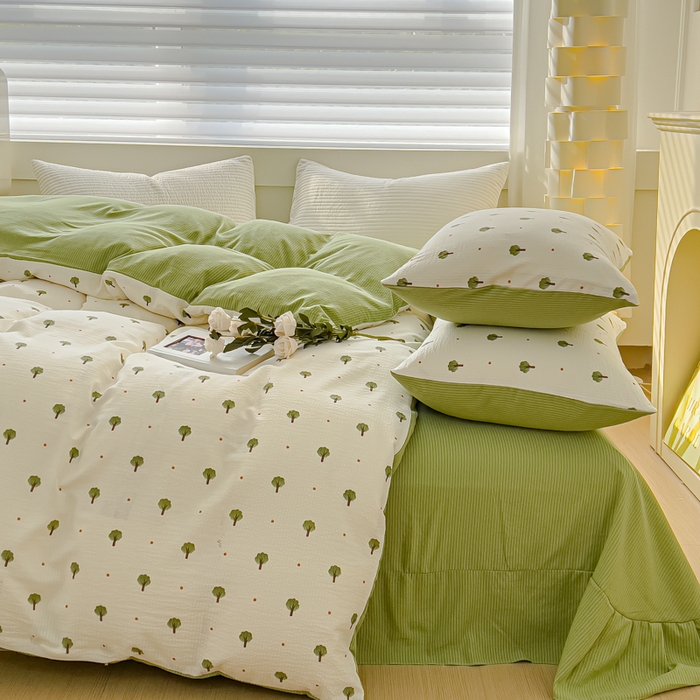 91家纺网 家纺一手货源 找家纺 可思家纺 2024新款A类水洗泡芙棉泡泡纱四件套 小森林