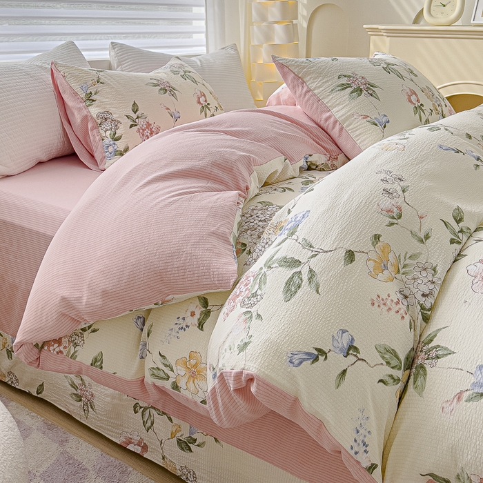 91家纺网 家纺一手货源 找家纺 可思家纺 2024新款A类水洗泡芙棉泡泡纱四件套 倾城