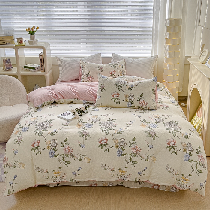 91家纺网 家纺一手货源 找家纺 可思家纺 2024新款A类水洗泡芙棉泡泡纱四件套 倾城