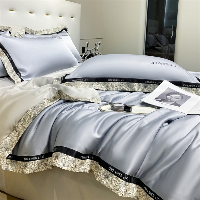 91家纺网 家纺一手货源 找家纺 笙意家纺 2025新款冰丝宽边款夏被-克里斯汀系列 克里斯汀-海清+山灰