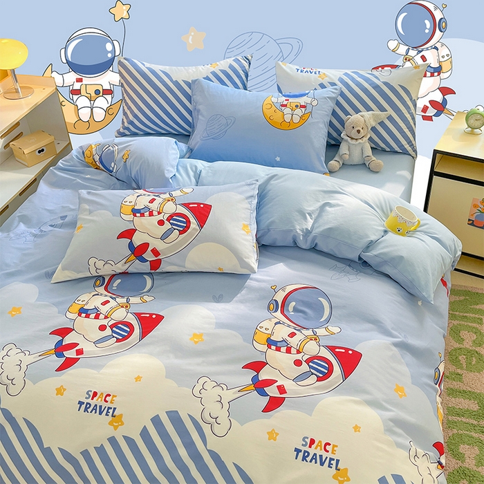 91家纺网 家纺一手货源 找家纺 金鑫汇家纺 2024新款全棉纯棉卡通印花四件套单品系列-单被套 冲上云霄