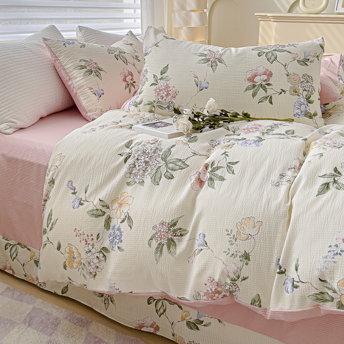 91家纺网 家纺一手货源 找家纺 可思家纺 2024新款A类水洗泡芙棉泡泡纱四件套 倾城