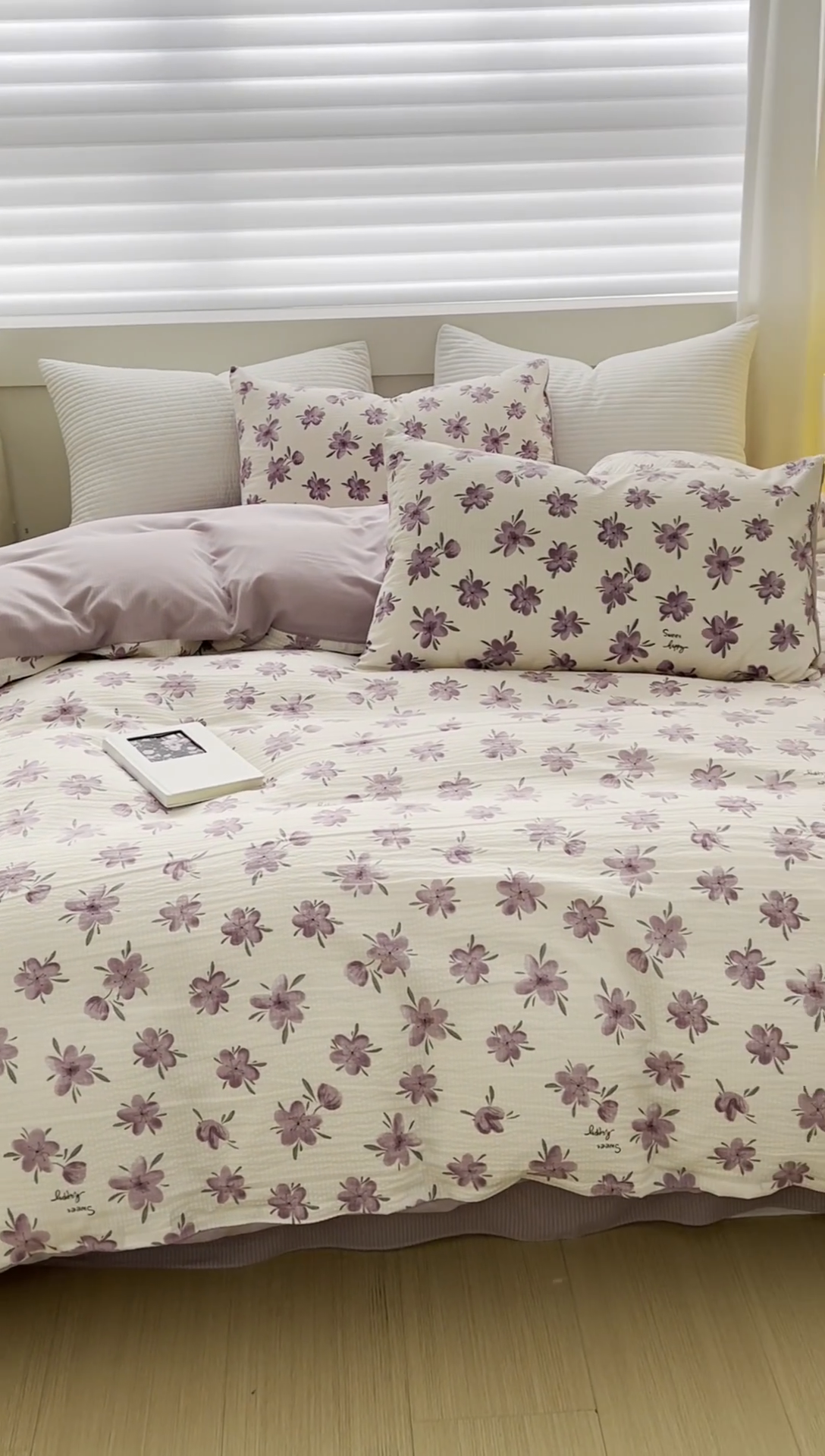 91家纺网 家纺一手货源 找家纺 可思家纺 2024新款A类水洗泡芙棉泡泡纱四件套 小苍兰