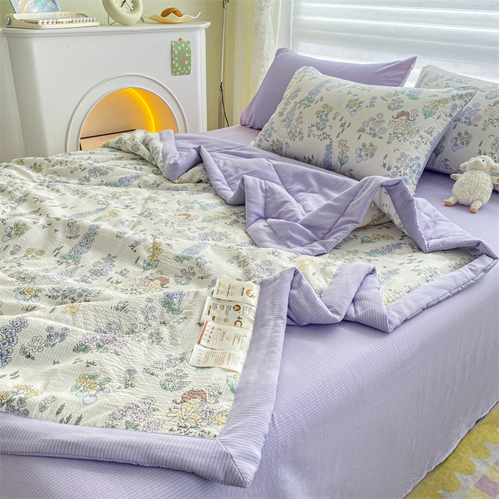 91家纺网 家纺一手货源 找家纺 可思家纺 2024新款A类泡泡纱夏被四件套 娴雅花韵