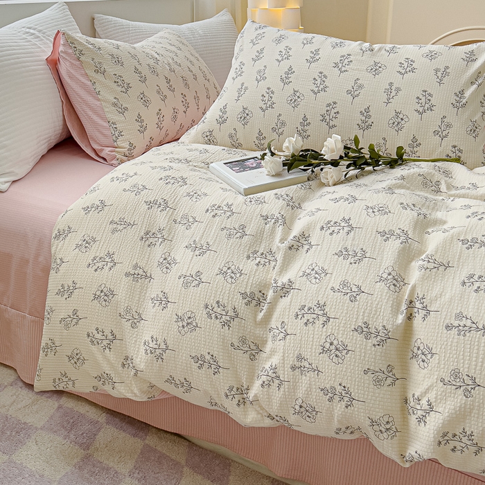 91家纺网 家纺一手货源 找家纺 可思家纺 2024新款A类水洗泡芙棉泡泡纱四件套 简爱