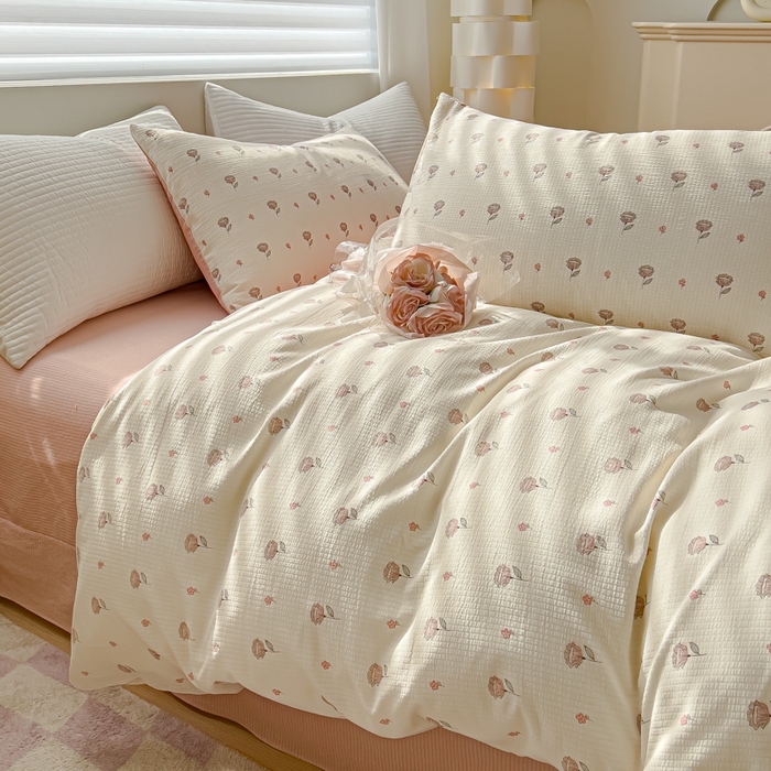 91家纺网 家纺一手货源 找家纺 可思家纺 2024新款A类水洗泡芙棉泡泡纱四件套 夏朵