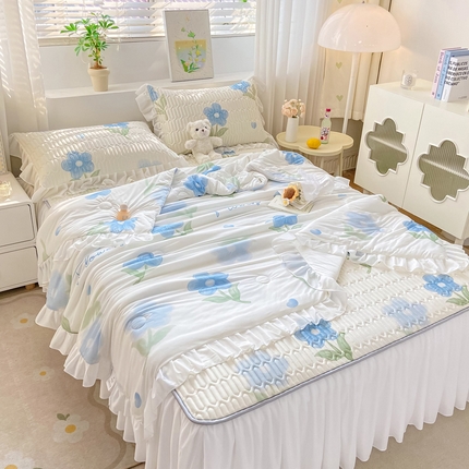 91家纺网 家纺一手货源 找家纺 （总）康纳利 2024新款印花床裙款乳胶凉席三件套夏被四件套