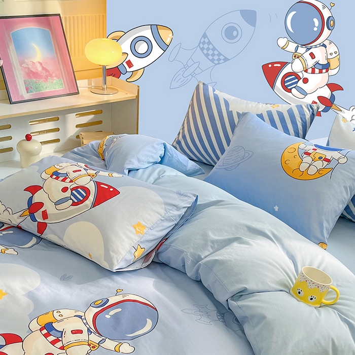 91家纺网 家纺一手货源 找家纺 金鑫汇家纺 2024新款全棉纯棉卡通印花四件套单品系列-单枕套 冲上云霄