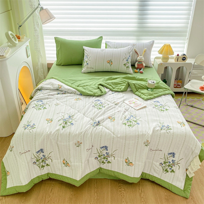 91家纺网 家纺一手货源 找家纺 可思家纺 2024新款A类泡泡纱夏被四件套 清新夏日