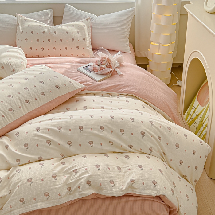 91家纺网 家纺一手货源 找家纺 可思家纺 2024新款A类水洗泡芙棉泡泡纱四件套 夏朵