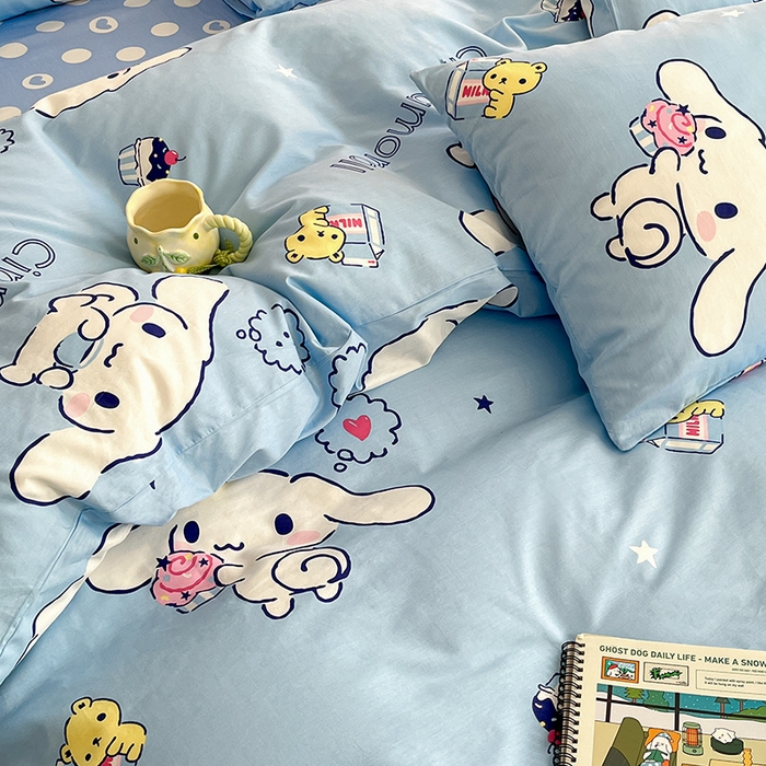 91家纺网 家纺一手货源 找家纺 桃子家居 2024新款三丽鸥正版授权全棉卡通系列四件套 棉三丽鸥-牛奶玉桂狗