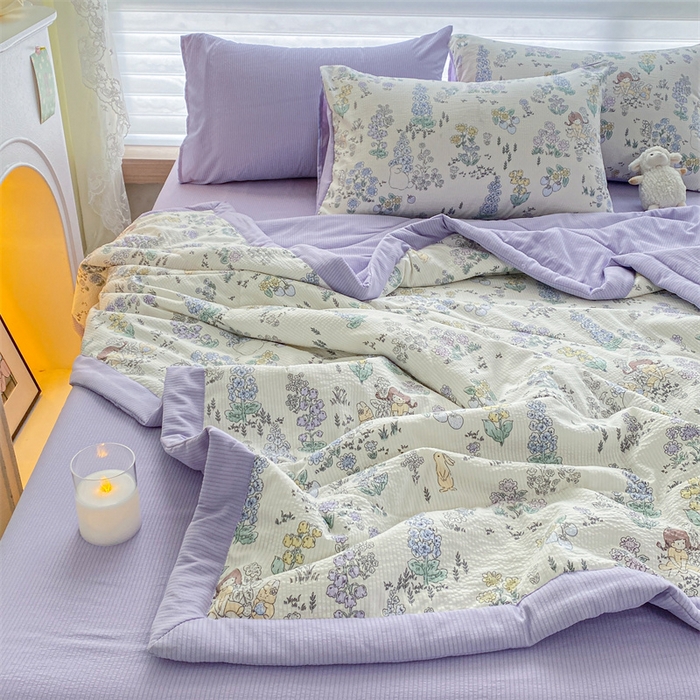 91家纺网 家纺一手货源 找家纺 可思家纺 2024新款A类泡泡纱夏被四件套 娴雅花韵