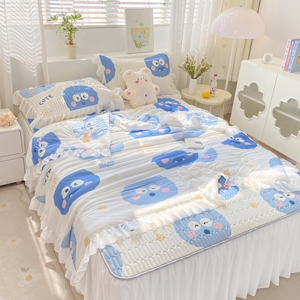 91家纺网 家纺一手货源 找家纺 （总）康纳利 2024新款印花床裙款乳胶凉席三件套夏被四件套