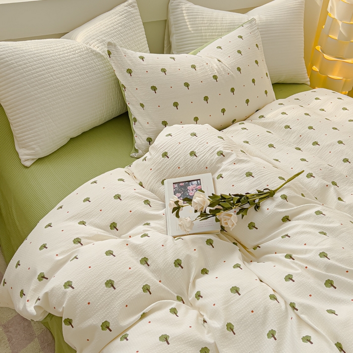 91家纺网 家纺一手货源 找家纺 可思家纺 2024新款A类水洗泡芙棉泡泡纱四件套 小森林