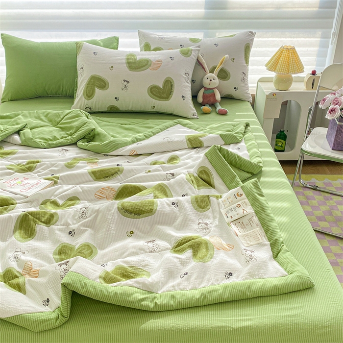 91家纺网 家纺一手货源 找家纺 可思家纺 2024新款A类泡泡纱夏被四件套 心心相印