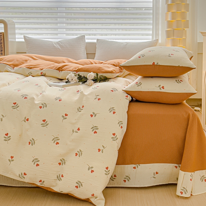 91家纺网 家纺一手货源 找家纺 可思家纺 2024新款A类水洗泡芙棉泡泡纱四件套 心相印