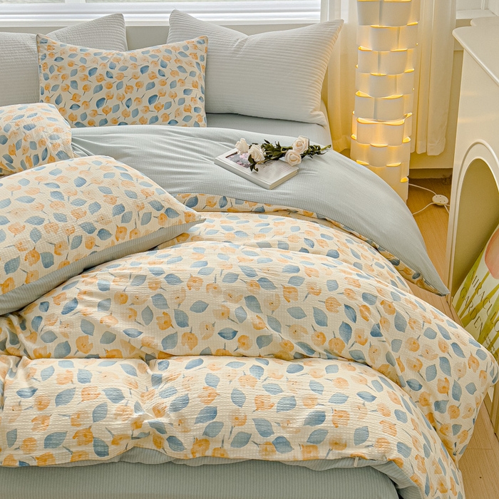 91家纺网 家纺一手货源 找家纺 可思家纺 2024新款A类水洗泡芙棉泡泡纱四件套 采薇-蓝