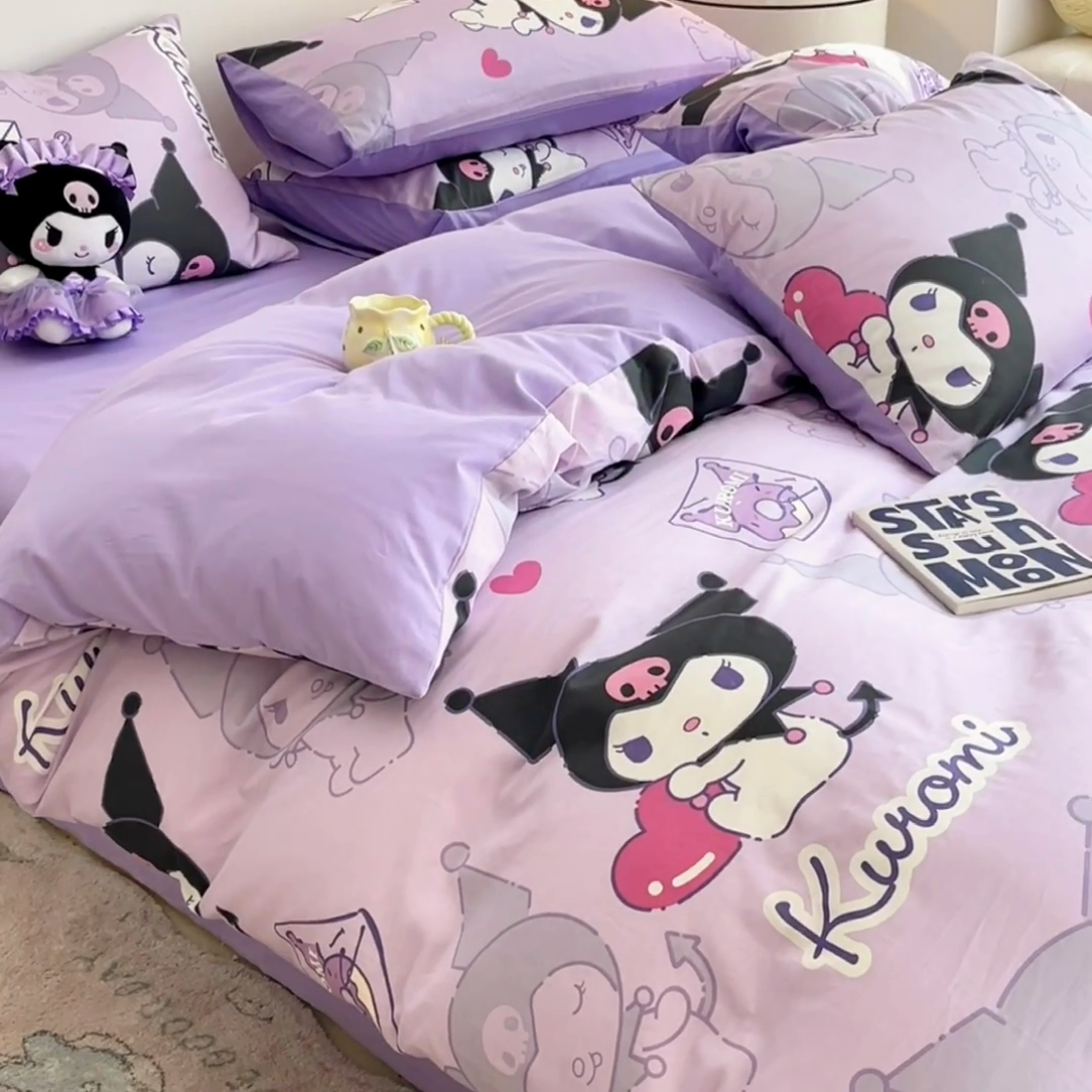 91家纺网 家纺一手货源 找家纺 桃子家居 2024新款三丽鸥正版授权全棉卡通系列四件套 棉三丽鸥-魔法库洛米