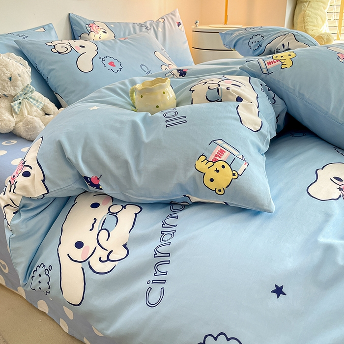 91家纺网 家纺一手货源 找家纺 桃子家居 2024新款三丽鸥正版授权全棉卡通系列四件套 棉三丽鸥-牛奶玉桂狗