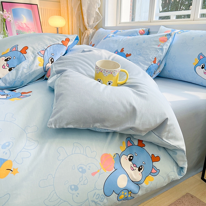 91家纺网 家纺一手货源 找家纺 金鑫汇家纺 2024新款全棉纯棉卡通印花四件套单品系列-四件套 瑞龙送福