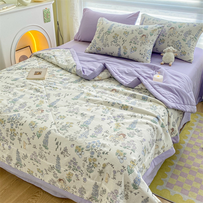 91家纺网 家纺一手货源 找家纺 可思家纺 2024新款A类泡泡纱夏被四件套 娴雅花韵