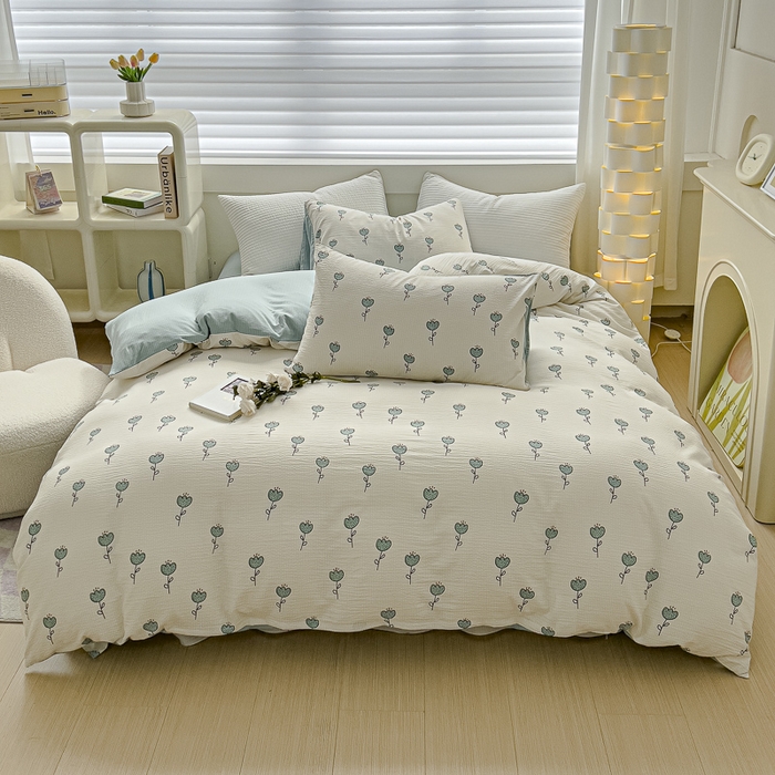 91家纺网 家纺一手货源 找家纺 可思家纺 2024新款A类水洗泡芙棉泡泡纱四件套 奇郁