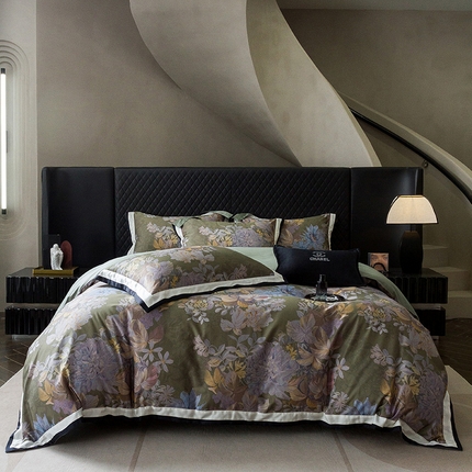 91家纺网 家纺一手货源 找家纺 （总）瑞雪 2024新款100S长绒棉数码印花款四件套-莎华