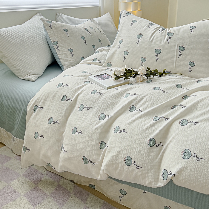 91家纺网 家纺一手货源 找家纺 可思家纺 2024新款A类水洗泡芙棉泡泡纱四件套 奇郁