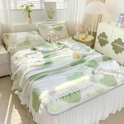 91家纺网 家纺一手货源 找家纺 （总）康纳利 2024新款印花床裙款乳胶凉席三件套夏被四件套