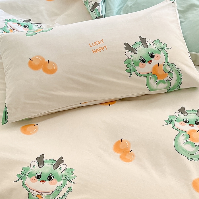 91家纺网 家纺一手货源 找家纺 金鑫汇家纺 2024新款全棉纯棉卡通印花四件套单品系列-单枕套 青龙使者