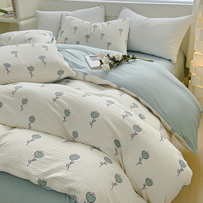 91家纺网 家纺一手货源 找家纺 可思家纺 2024新款A类水洗泡芙棉泡泡纱四件套 奇郁