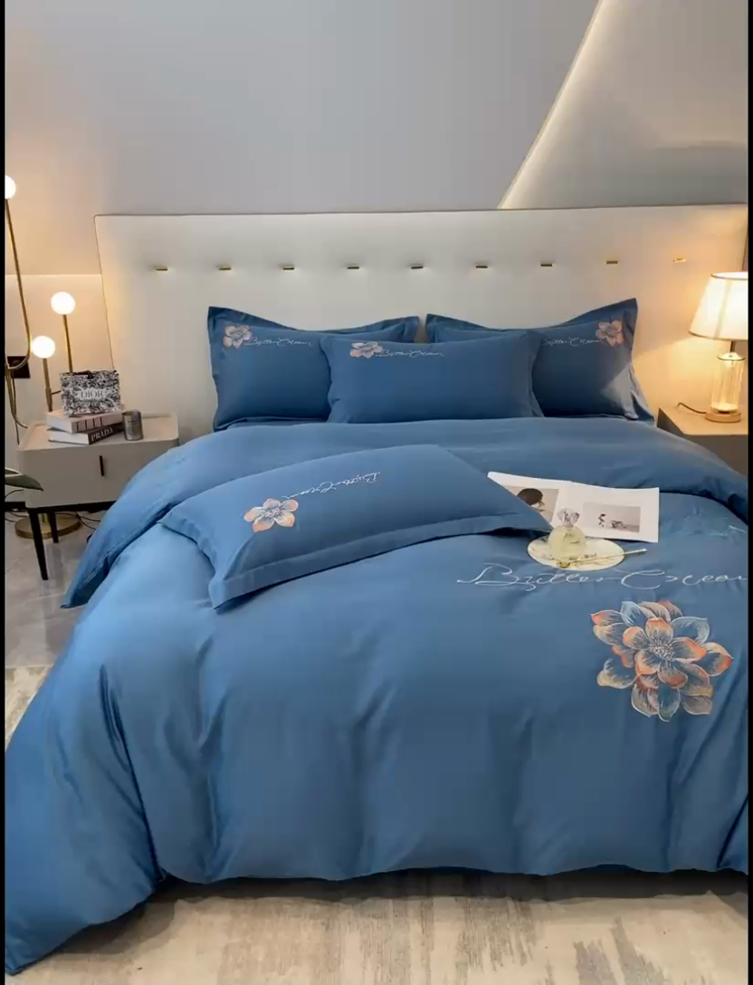 91家纺网 家纺一手货源 找家纺 大麦乐田 2024新款磨毛刺绣四件套-出水芙蓉  出水芙蓉-宾利兰