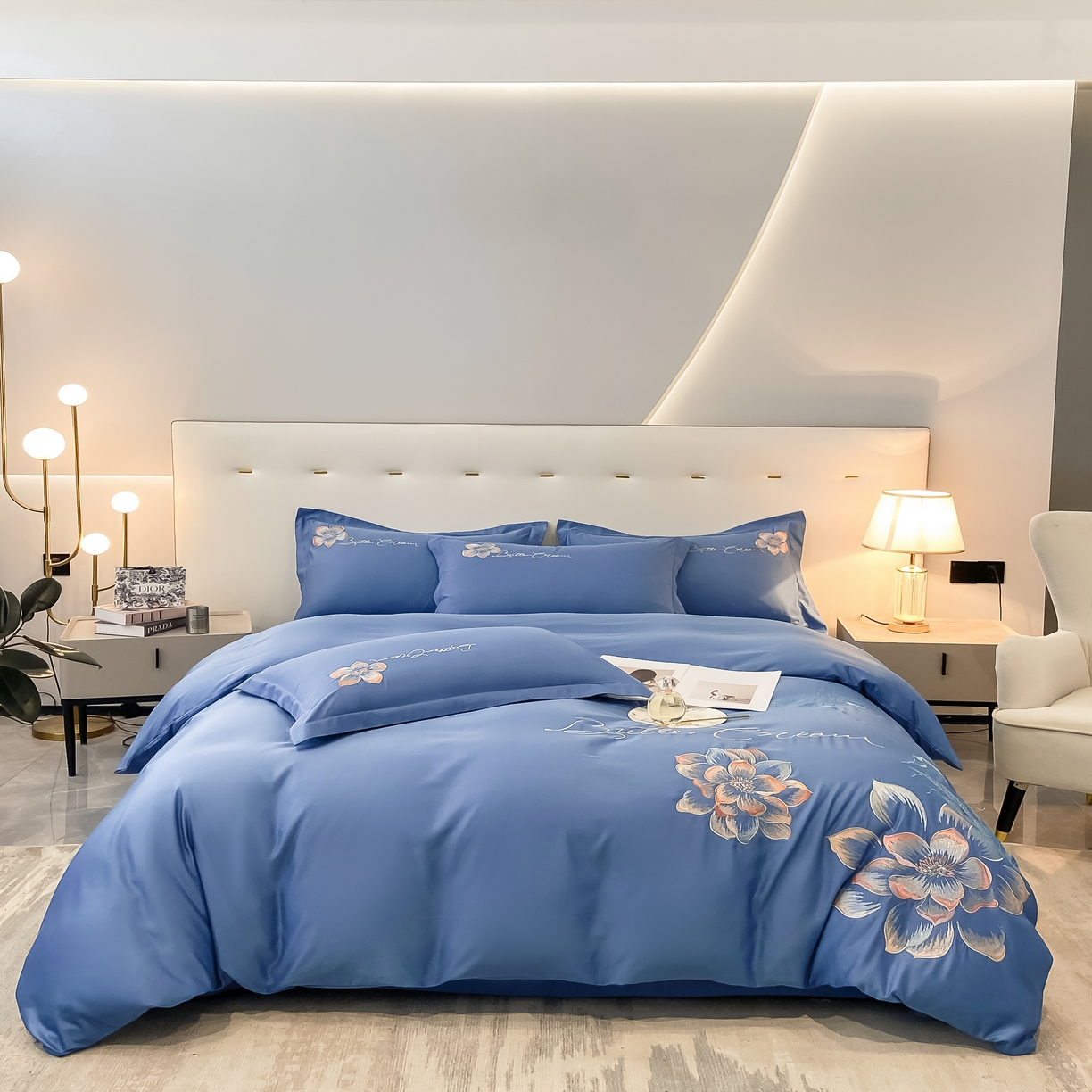 91家纺网 家纺一手货源 找家纺 大麦乐田 2024新款磨毛刺绣四件套-出水芙蓉  出水芙蓉-宾利兰