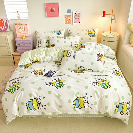 桃子家居 2024新款三丽鸥正版授权全棉卡通系列四件套 棉三丽鸥-清新青蛙