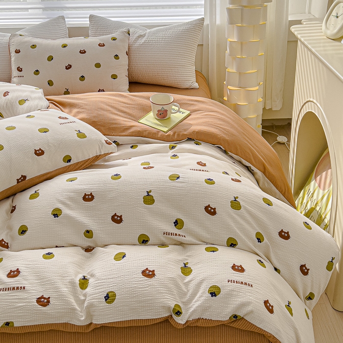 91家纺网 家纺一手货源 找家纺 可思家纺 2024新款A类水洗泡芙棉泡泡纱四件套 好柿发生