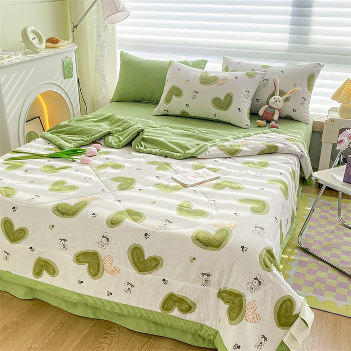 91家纺网 家纺一手货源 找家纺 可思家纺 2024新款A类泡泡纱夏被四件套 心心相印