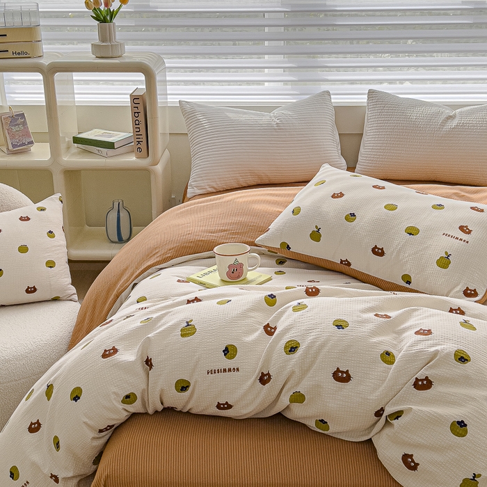 91家纺网 家纺一手货源 找家纺 可思家纺 2024新款A类水洗泡芙棉泡泡纱四件套 好柿发生