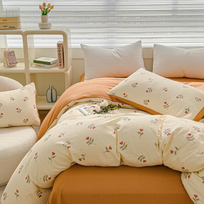 91家纺网 家纺一手货源 找家纺 可思家纺 2024新款A类水洗泡芙棉泡泡纱四件套 心相印