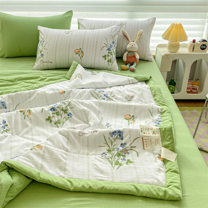 91家纺网 家纺一手货源 找家纺 可思家纺 2024新款A类泡泡纱夏被四件套 清新夏日